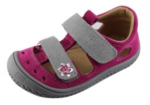 Filii barefoot sandálky KAIMAN velcro velours pink / grey M | 35