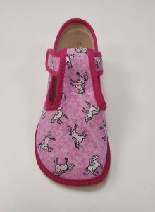 Béda barefoot - bačkorky suchý zips - ružová s koníkom Beda barefoot