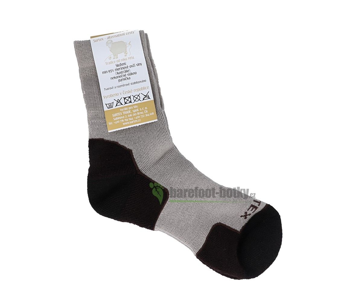 Surtex merino ponožky froté tmavě béžové - volný lem