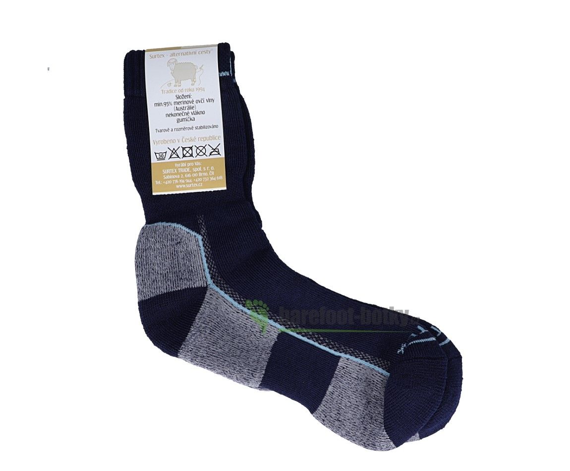 Surtex ponožky froté - 90 % merino - černo-šedo-tyrkysové