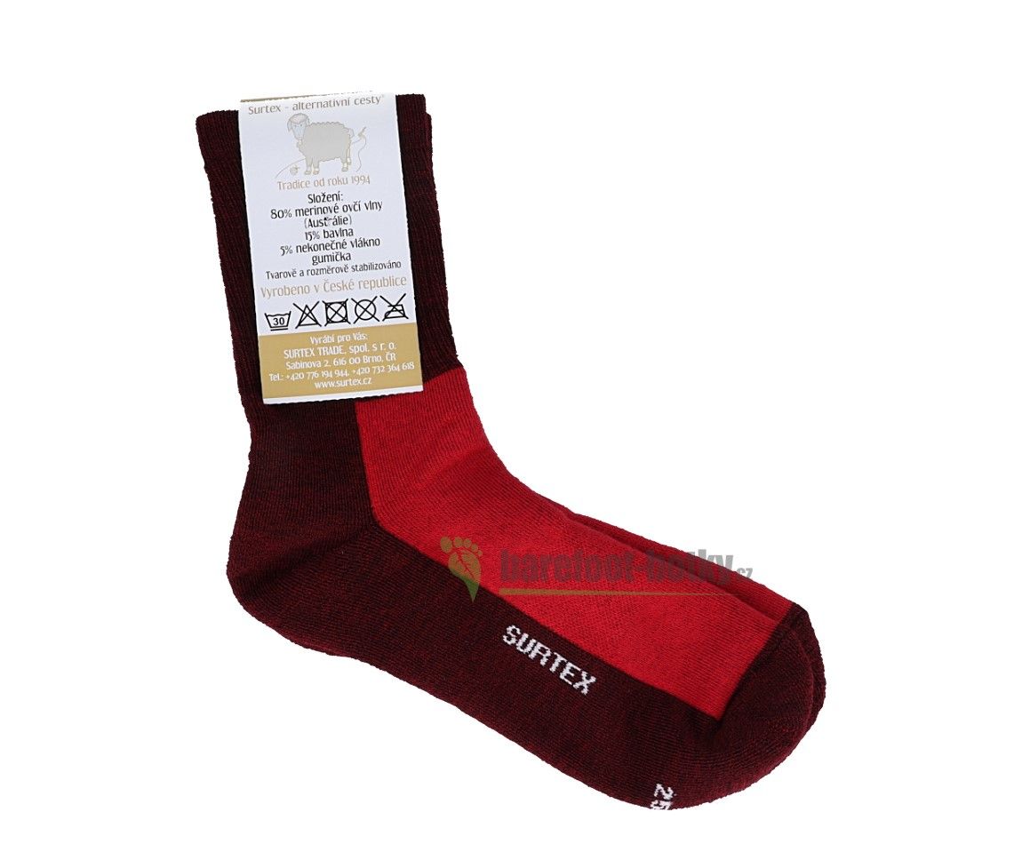 Detské Surtex merino športové ponožky froté - červené