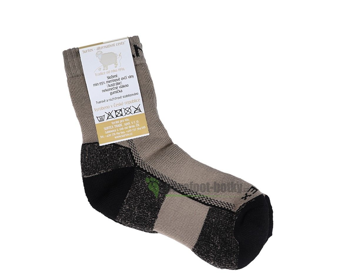 Surtex ponožky froté - 95 % merino světle hnědé