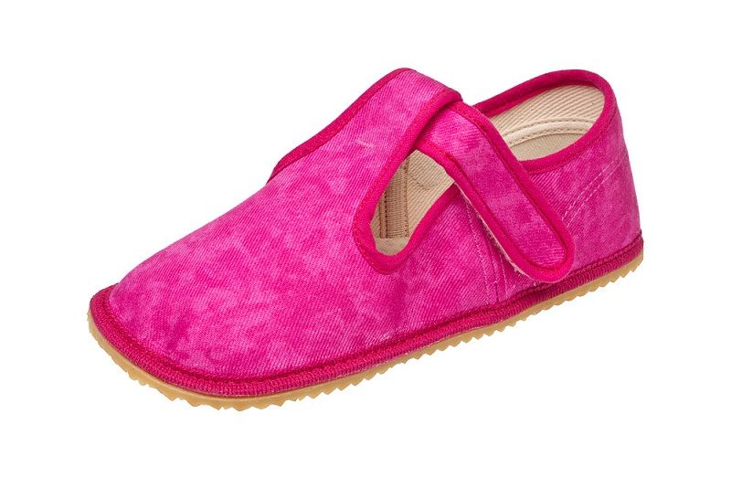 Béda barefoot - bačkorky suchý zips - ružová batika s opätkom Beda barefoot