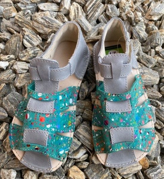 OKBARE barefoot sandálky Palm D201 G sivá / zelená