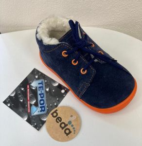 Beda Barefoot - Blue mandarine - zimné topánky s membránou-tkaničky | 20, 21, 22
