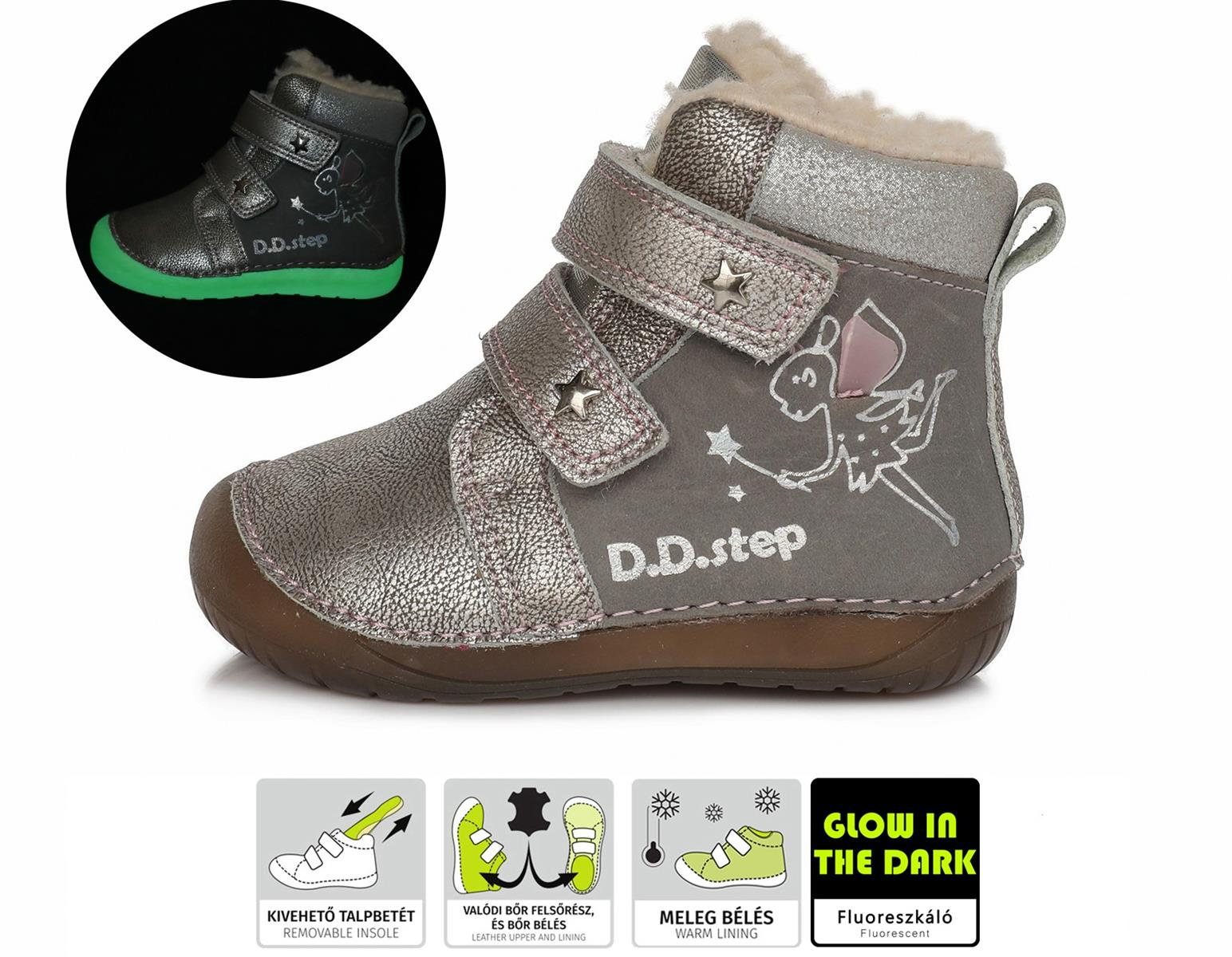 Zimné topánky DDstep 070 - strieborné s vílou