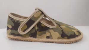 Beda barefoot - papučky na suchý zips - army s opätkom | 31, 32