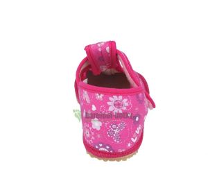 Beda barefoot - užší bačkorky suchý zip - růžové s motýlky zezadu