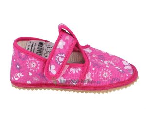 Beda barefoot - užšie papučky suchý zips - ružové s motýlikmi | 24, 29, 30, 31, 32, 33