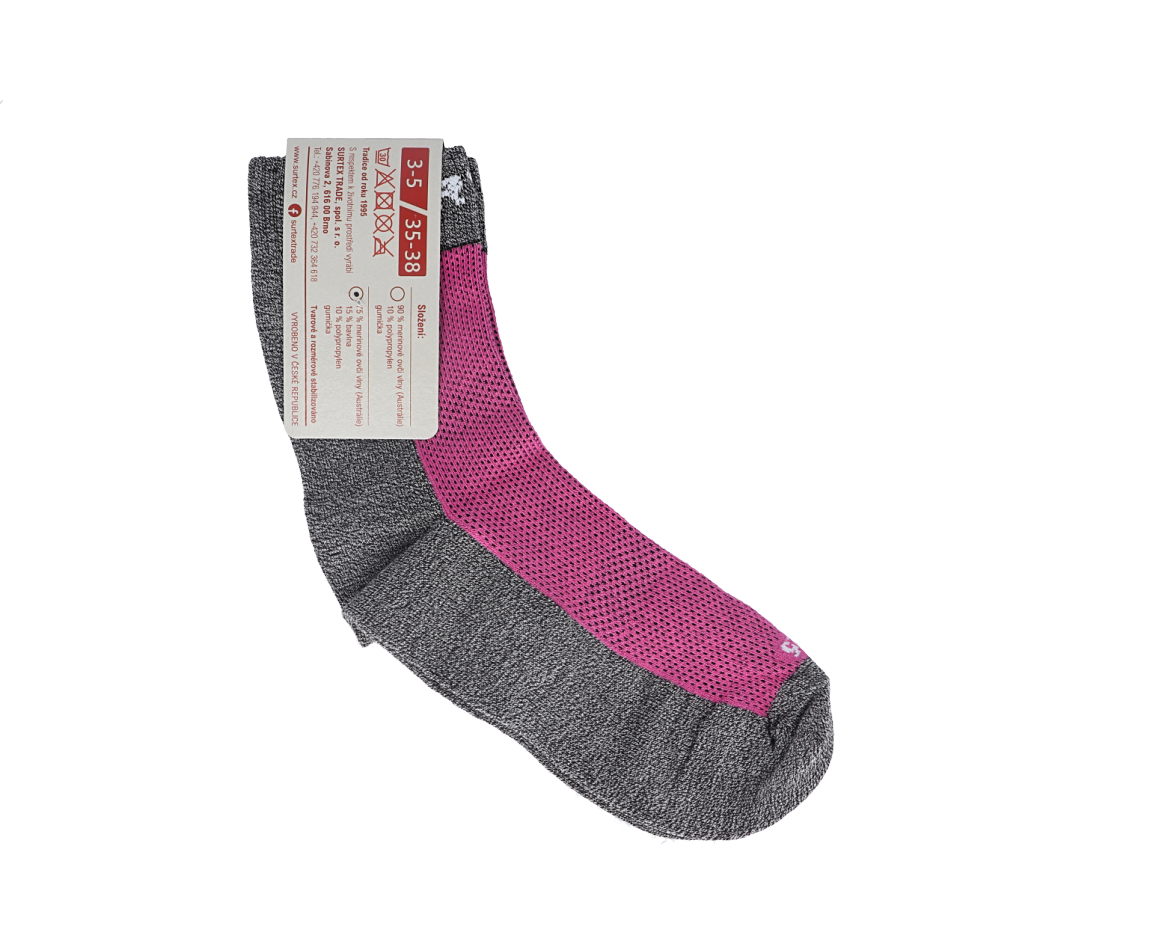Surtex merino ponožky froté - tenké ružové