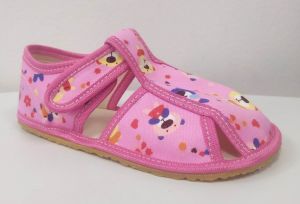Baby bare shoes slippers - pink teddy