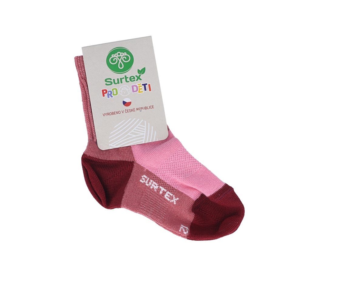 Dětské Surtex merino sportovní ponožky tenké - růžovovínové