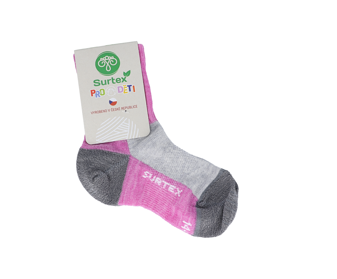 Detské Surtex merino športové ponožky tenké - šedoružové