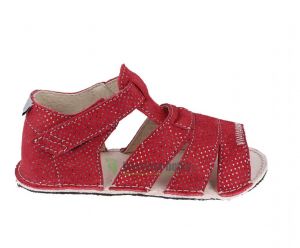 Ortoplus barefoot sandálky D200 červené s trblietkami | 28